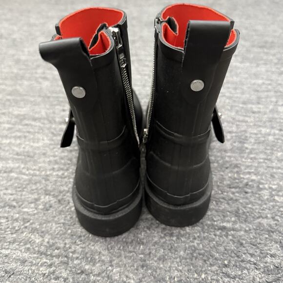 Rag & Bone Moto Rubber Rain Boots Women US 7.5 38 Black Red Lining Ankle Booties - Picture 11 of 13